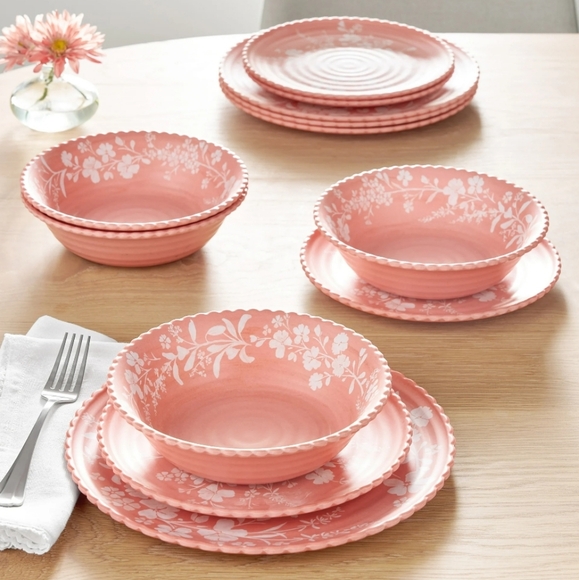 ❤️ New 2025 Pioneer Woman Daisy Bamboo Melamine Pink With Floral Dinner… - Picture 3 of 3